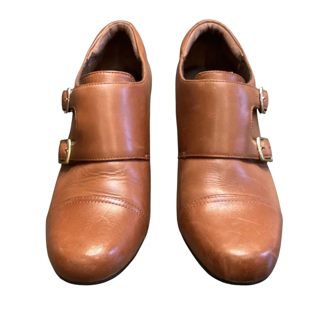 Clarks Bendables Sapphire Athena Womens 9.5M Tan Leather Block‎ Heel Booties EUC - Picture 4 of 9